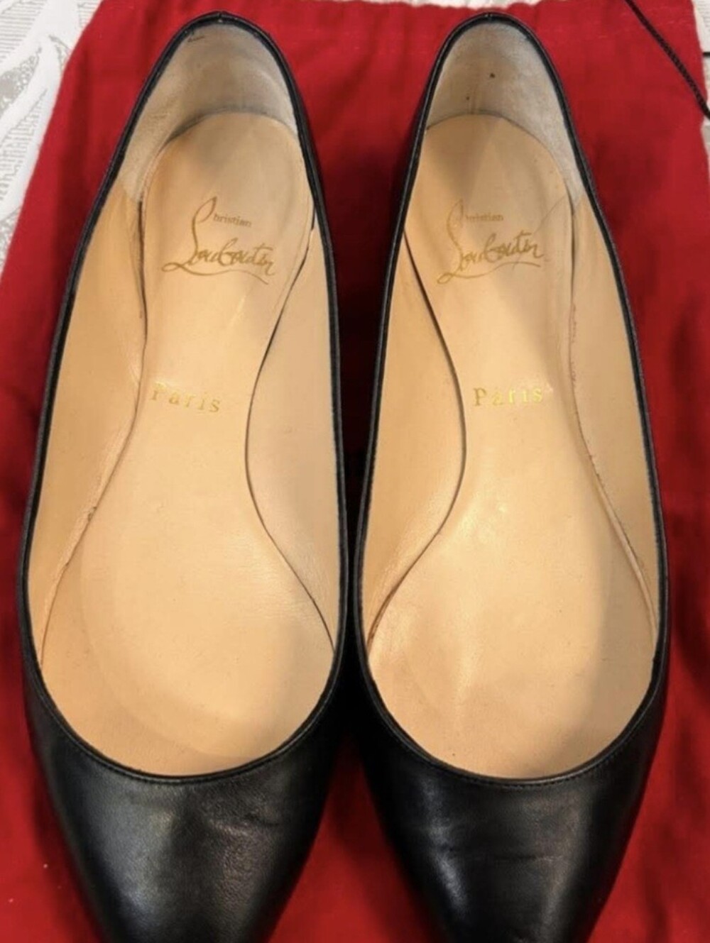 Christian Louboutin Black Leather Pointed Ballet Flats - Picture 4 of 4